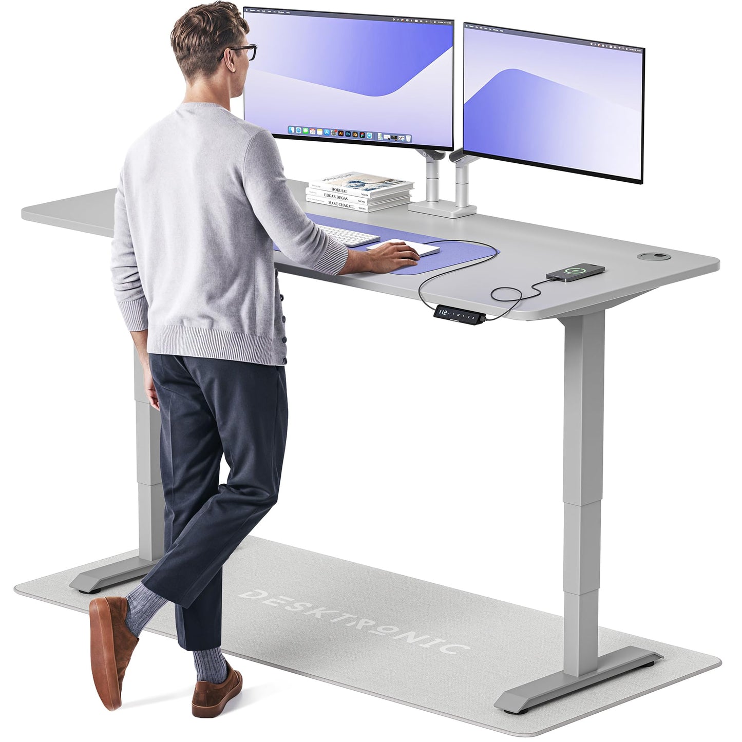 Height-Adjustable Desk 180 x 80cm - Standing Desk - Integrated USB/USB-C - 3 Memory Presets - Dual Motor Electric Touchscreen Stand Up Table - Great Gift for Smart Home Solutions