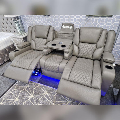 Orlando - Electric Recliners Sofa With Cupholders - 3+2 Seater Sofa Grey/LED Lights/Wireless Charging (Grey)