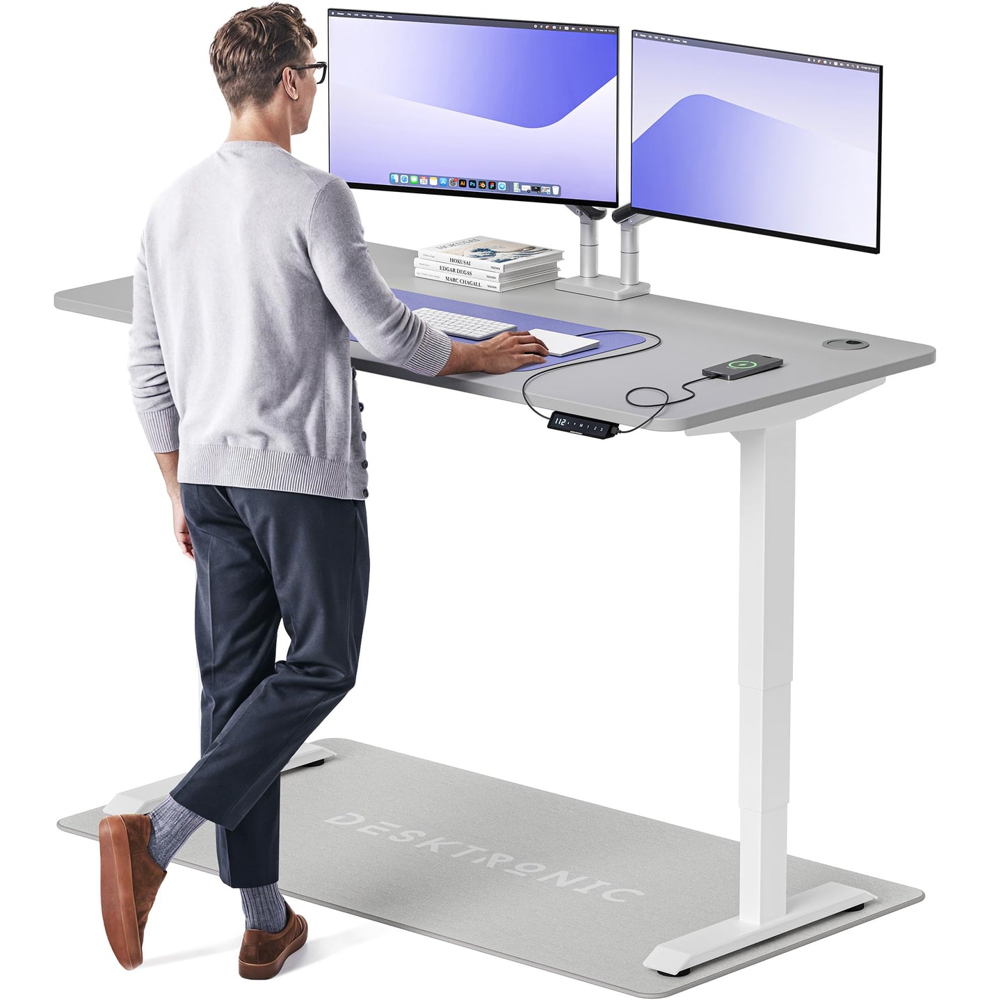 Height-Adjustable Desk 180 x 80cm - Standing Desk - Integrated USB/USB-C - 3 Memory Presets - Dual Motor Electric Touchscreen Stand Up Table - Great Gift for Smart Home Solutions