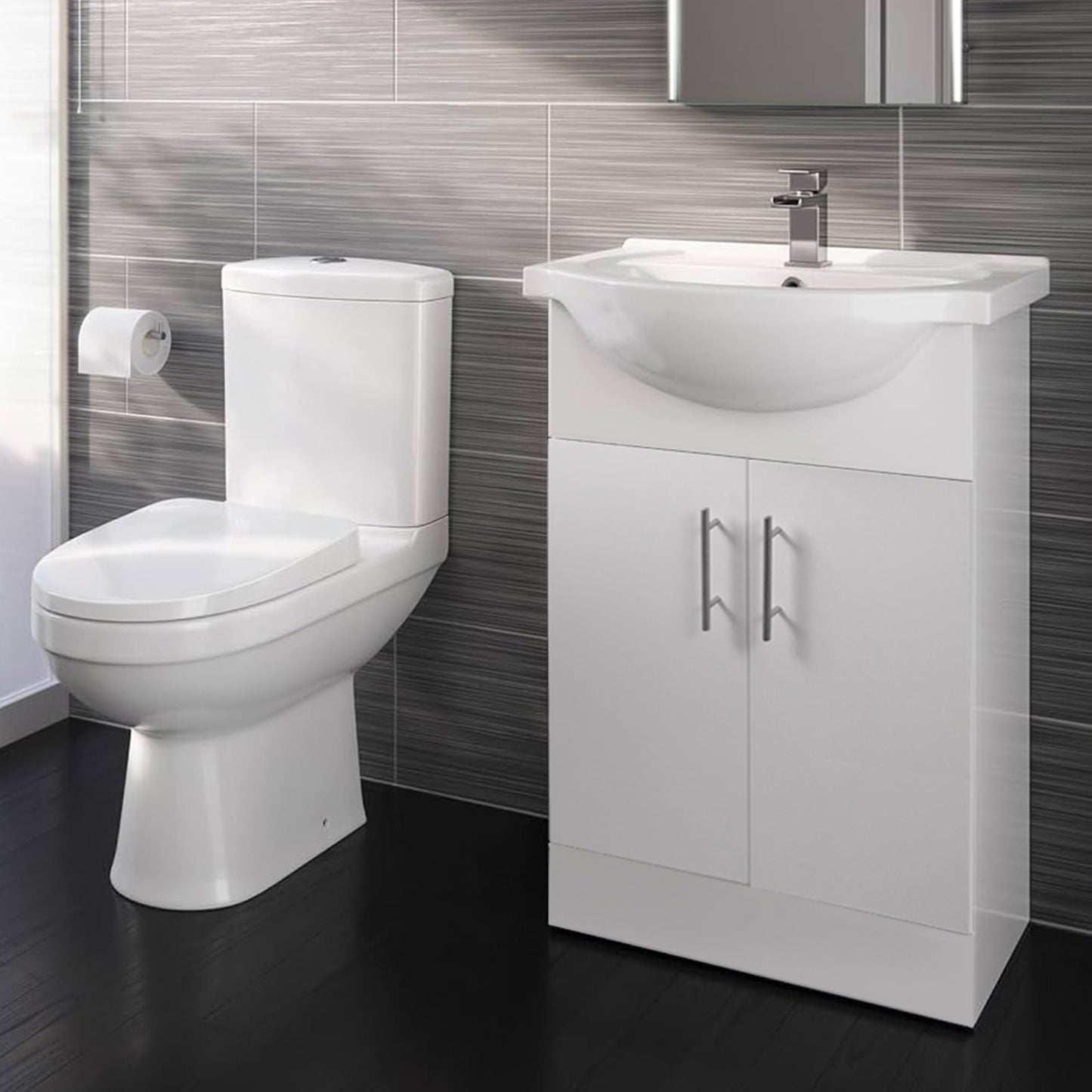 Home Treats 450 Vanity Unit Furniture, Ceramic Wash Basin Sink, Floor Standing, Soft Close Doors Bathroom Storage Cabinet - White (Vanity 45cm)