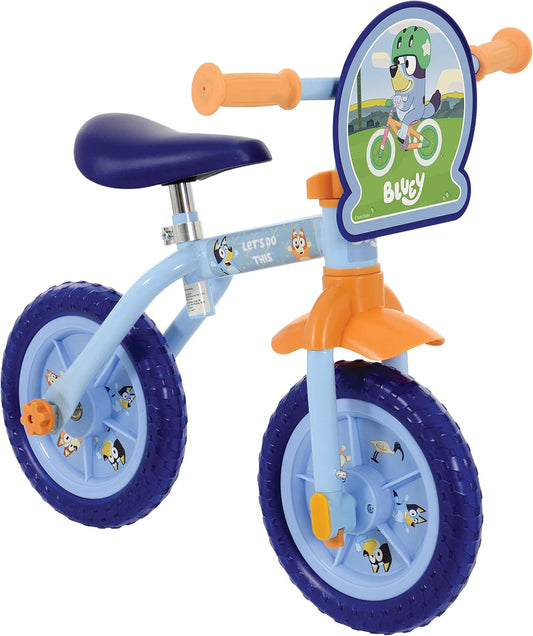 Bluey 2-In-1 Training Toddler Bike - Convertible Training and Balance Bike for 2+ Years Girls and Boys with Removable Pedals and Stabilisers - Adjustable 10 Inches Bikes for Kids - Bluey Toys