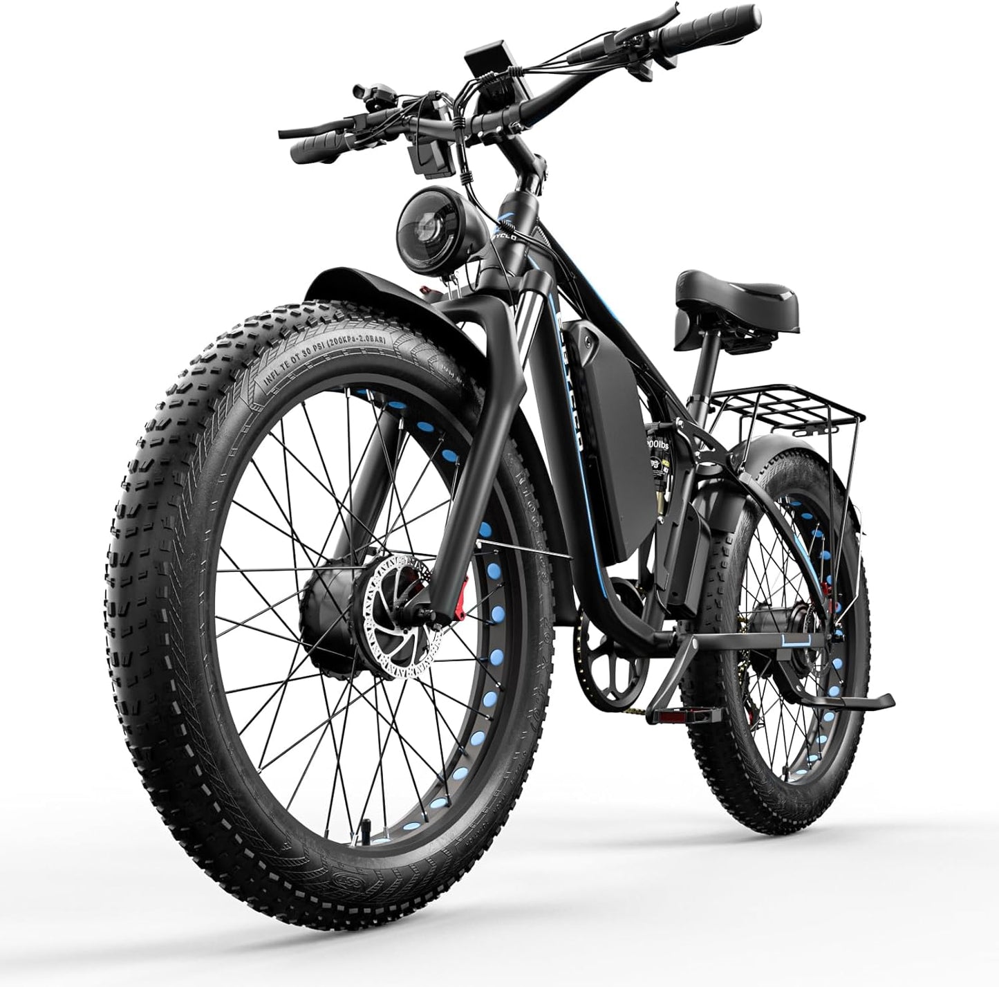 Snokco EB7Pro Electric Bike Dual Motor Adult Electric Bike Battery 52V 23Ah Hydraulic Disc Brake 26 Inch Suspension Fat Tire All Terrain Electric Bike