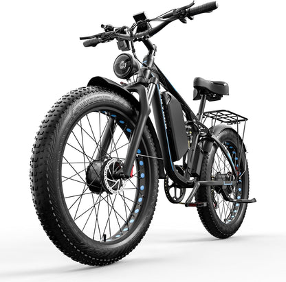 Snokco EB7Pro Electric Bike Dual Motor Adult Electric Bike Battery 52V 23Ah Hydraulic Disc Brake 26 Inch Suspension Fat Tire All Terrain Electric Bike
