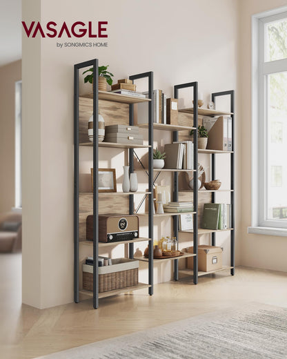 VASAGLE Bookcase, Bookshelf with 14 Shelves, Metal Frame, Shelf Unit for Living Room, Home Office, Industrial Style, 24 x 158 x 166 cm, Rustic Brown and Ink Black LLS107B01