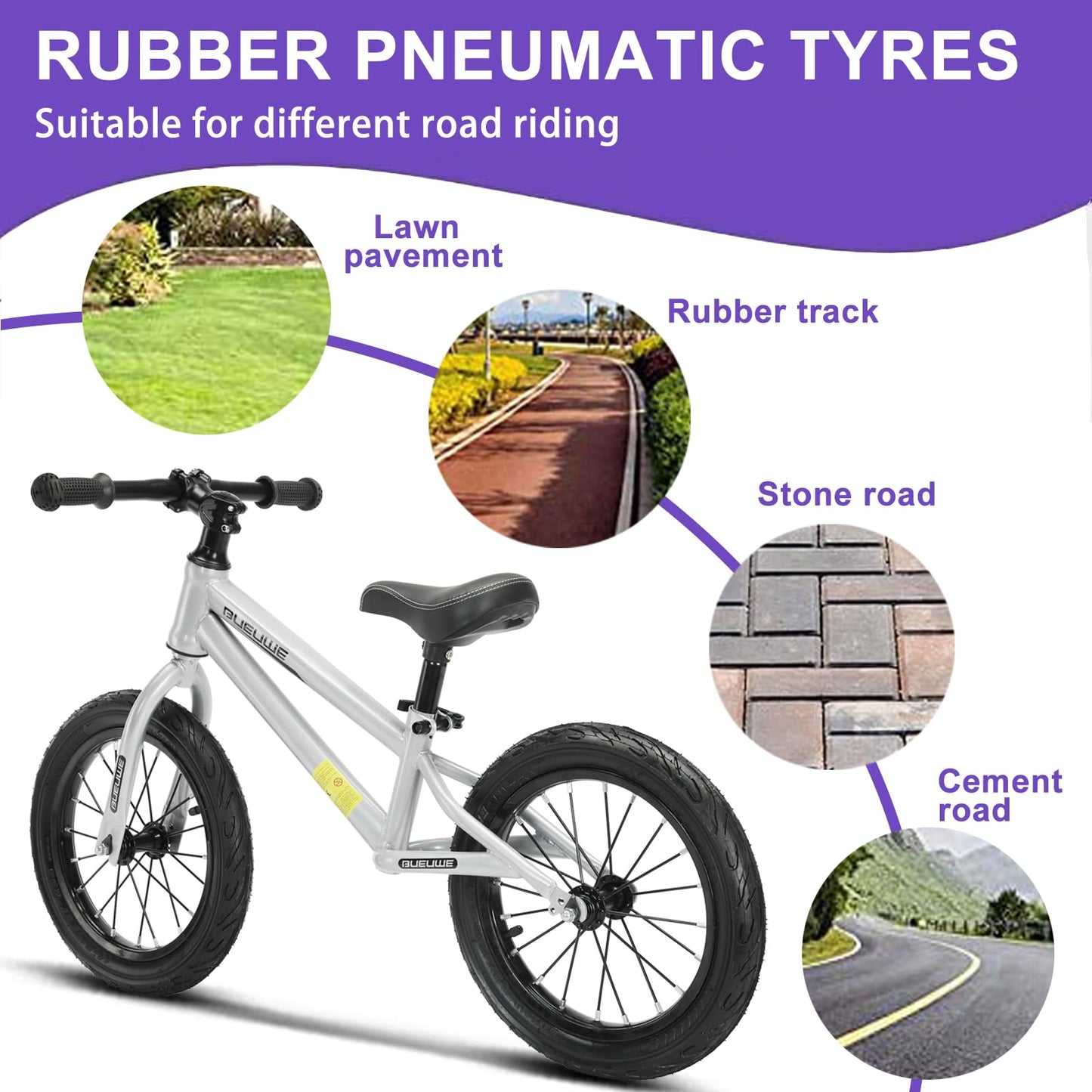 Bueuwe 16 Inch Balance Bike for Big Kids Aged 4 5 6 7 8 and 9 Years Old Boys Girls,Large No Pedal Training Bicycle, Adjustable Seat, Pneumatic Tires, Quick Assembly