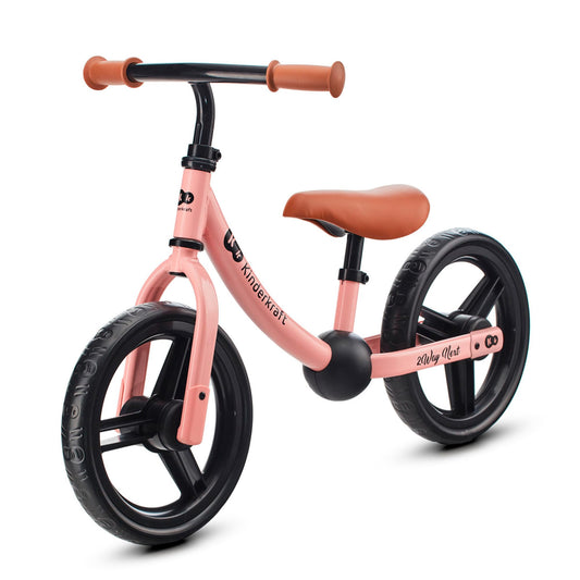 Kinderkraft 2WAY Next Balance Bike, Kids First Bicycle, No Pedals, 12 inches Wheels, with Ajustable Seat, Accessories, Bag, Bell, for Toddlers, from 2 Years Old to 35 kg, Pink