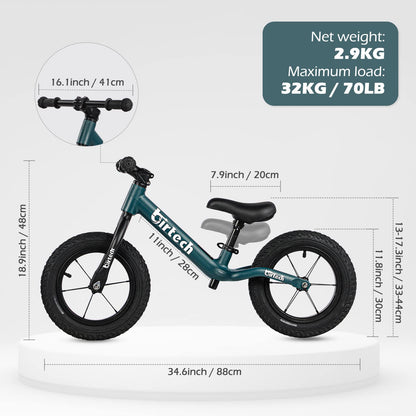 Hello-5ive 12" Balance Bike for 2, 3, 4, 5 Year Old Boys and Girls, Lightweight Nylon Frame Toddler Training Bike No Pedal Bikes for Kids with Adjustable Seat and Air Tires