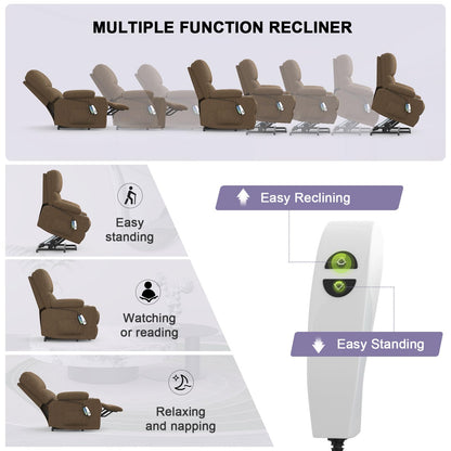 BareTay Recliner Armchair Electric Lift Chair with Massage & Heat, Extended Footrest, Oversized Riser Reclining Chair Lounge Sofa with Type C+USB, 2 Drink Holders, 4 Side Pockets