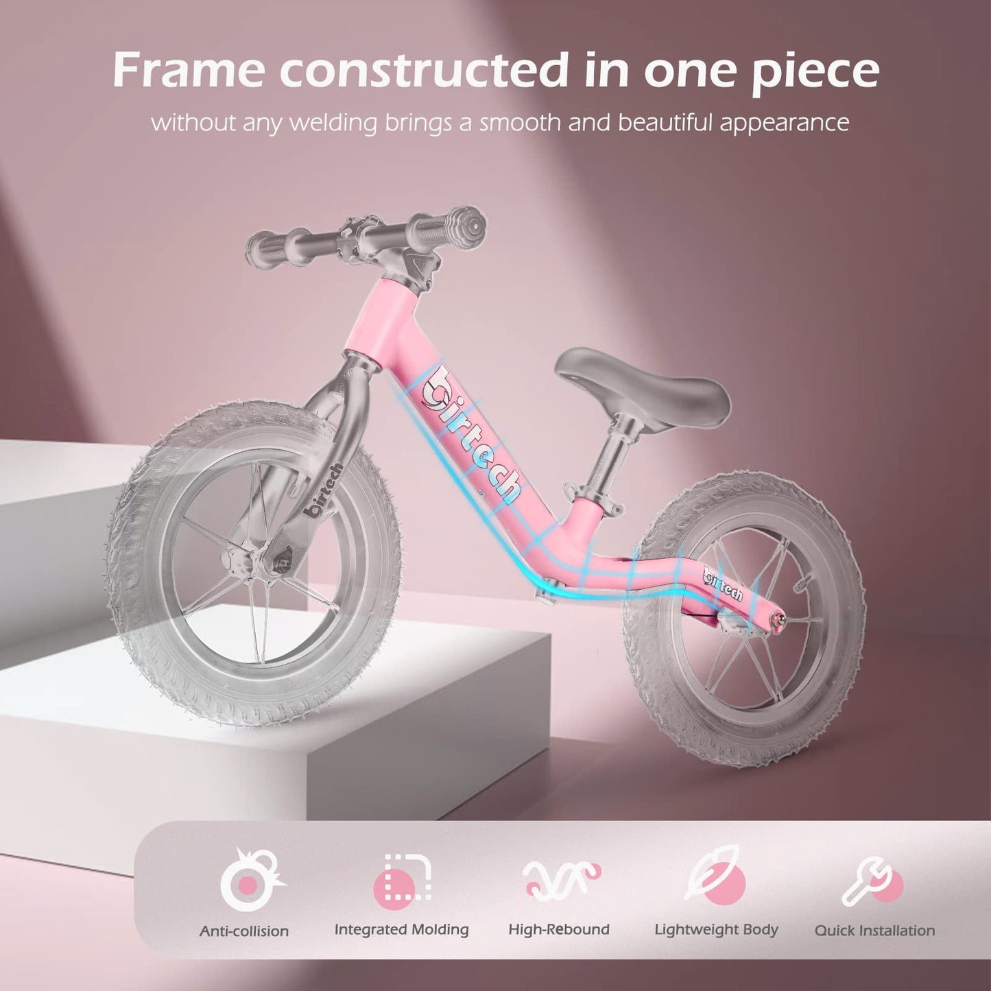 Hello-5ive 12" Balance Bike for 2, 3, 4, 5 Year Old Boys and Girls, Lightweight Nylon Frame Toddler Training Bike No Pedal Bikes for Kids with Adjustable Seat and Air Tires