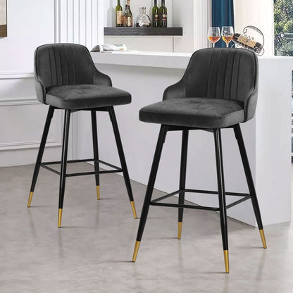 Bekrvio Upgraded Velvet Bar Stools Set of 2 – 360° Swivel Bar Chairs with Back & Footrest, Modern Kitchen Island Breakfast Stools, Support 150kg – New Version, Black