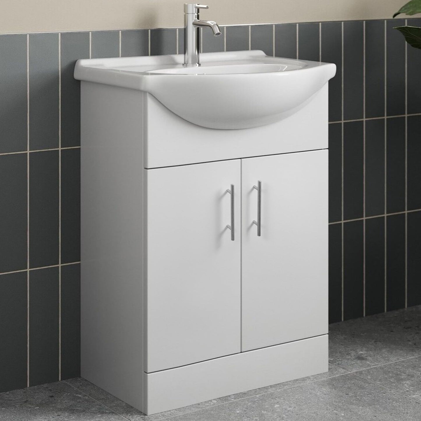 Home Treats 450 Vanity Unit Furniture, Ceramic Wash Basin Sink, Floor Standing, Soft Close Doors Bathroom Storage Cabinet - White (Vanity 45cm)