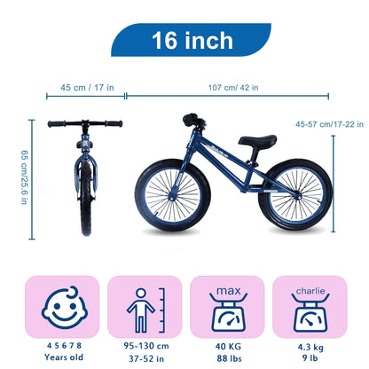 Bueuwe 16 Inch Balance Bike for Big Kids Aged 4 5 6 7 8 and 9 Years Old Boys Girls,Large No Pedal Training Bicycle, Adjustable Seat, Pneumatic Tires, Quick Assembly