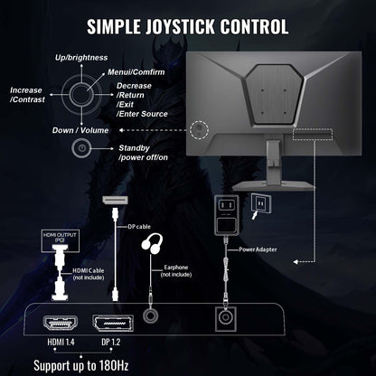 24 inch Curved Gaming Monitor 180Hz, 1ms, 130% sRGB, With Speakers, HDR, FreeSync, 300cd/m², VA, FHD 1080P, Frameless, HDMI1.4 DP1.2 Ports (MFG24C1 HDMI included)