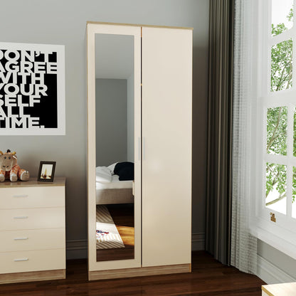 ELEGANT 3 Pieces Bedroom Furniture Sets High Gloss Soft Close Wardrobe with Mirror + 4 Storage Drawer Chest of Drawers Bedside Cabinet, Black and Set
