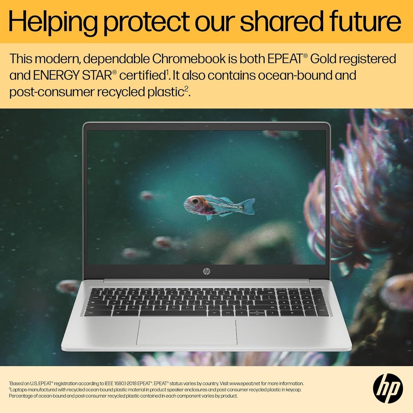 HP Chromebook 14" | Intel Processor N100 Processor| 4 GB RAM | 128 GB Flash Storage | Intel UHD Graphics | HD Display | Up to 12hrs battery | Chrome OS | Dual Speakers | Glacier Silver | 14a-nf0002sa