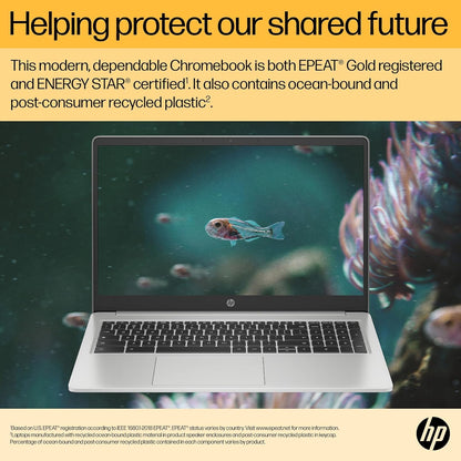 HP Chromebook 14" | Intel Processor N100 Processor| 4 GB RAM | 128 GB Flash Storage | Intel UHD Graphics | HD Display | Up to 12hrs battery | Chrome OS | Dual Speakers | Glacier Silver | 14a-nf0002sa