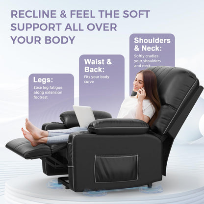 BareTay Recliner Armchair Electric Lift Chair with Massage & Heat, Extended Footrest, Oversized Riser Reclining Chair Lounge Sofa with Type C+USB, 2 Drink Holders, 4 Side Pockets