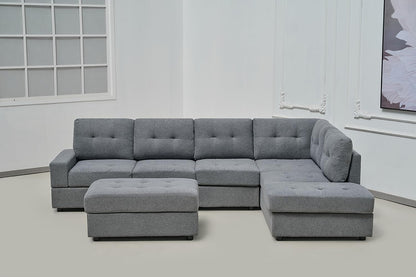 Western Grey Fabric Corner Sofa suite With Drop Down Cup Holder And Ottoman for livingrooms -Cheap sofas & couches-3020 (Grey Fabric, Right Hand Side)