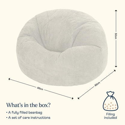 icon Kingston Cord Bean Bag, Beige, Large Adult Bean Bag Chair with Filling Included, Comfy Chair, Living Room Furniture, Bedroom Furniture