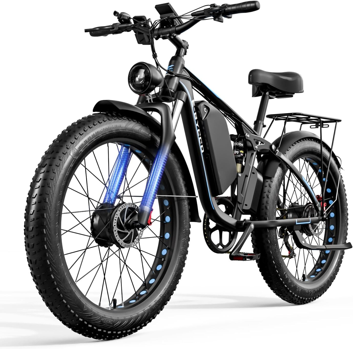 Snokco EB7Pro Electric Bike Dual Motor Adult Electric Bike Battery 52V 23Ah Hydraulic Disc Brake 26 Inch Suspension Fat Tire All Terrain Electric Bike