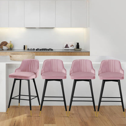 Bekrvio Upgraded Velvet Bar Stools Set of 2 – 360° Swivel Bar Chairs with Back & Footrest, Modern Kitchen Island Breakfast Stools, Support 150kg – New Version, Black