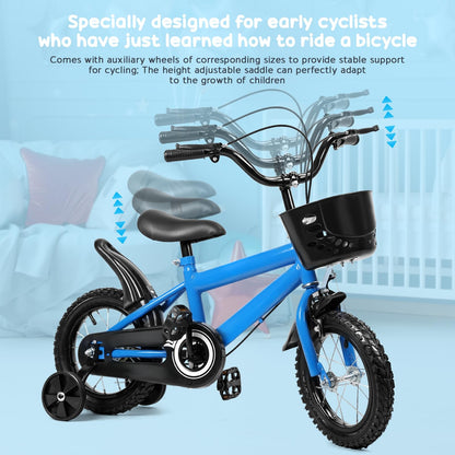 cadciehe 12 Inch Kids Bike, Children Bicycle with Training Wheels, Easy Assembly Safe & Stable Ride, Storage Basket, Height Adjustable Toddler Bike for 2-6 Years Old Boys Girls