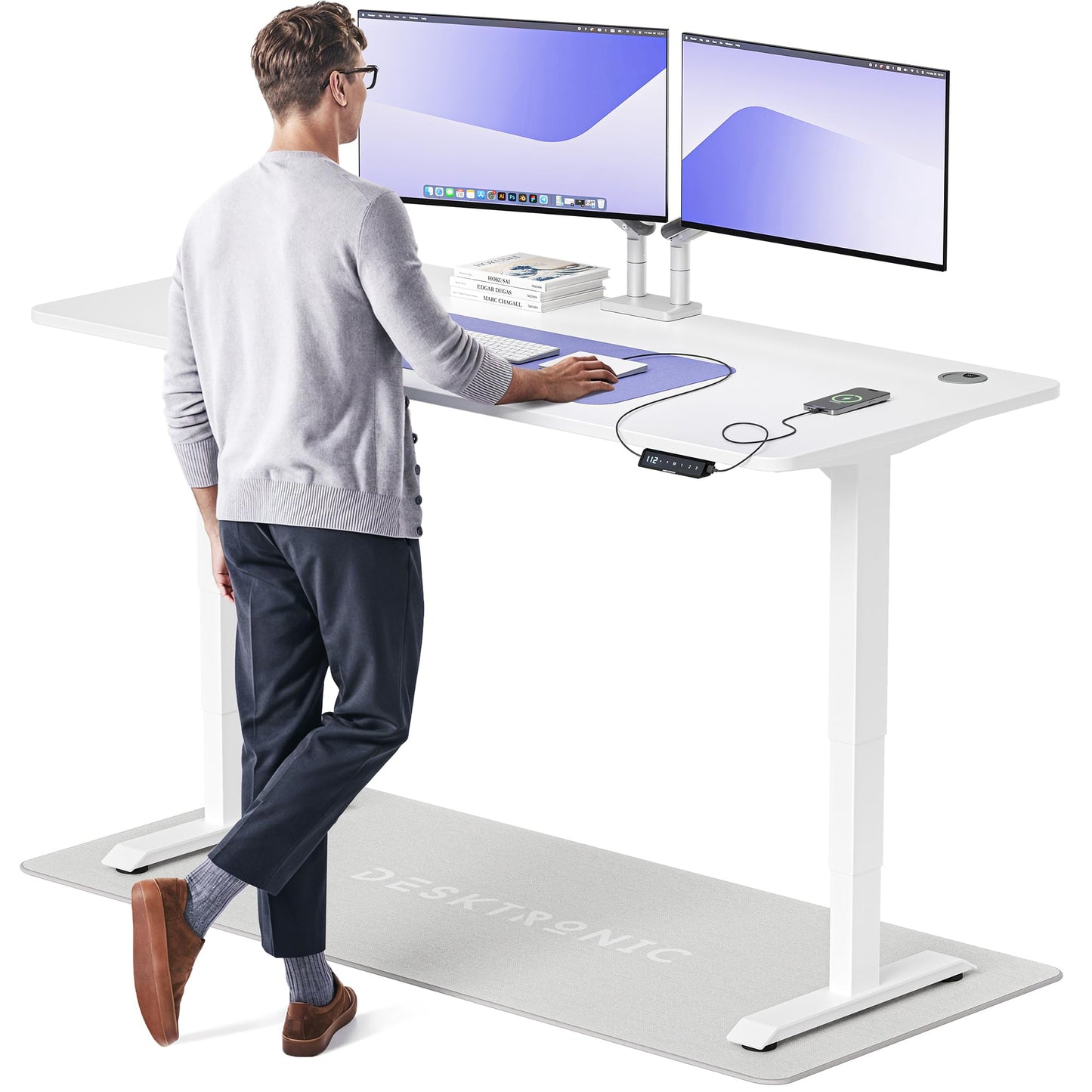 Height-Adjustable Desk 180 x 80cm - Standing Desk - Integrated USB/USB-C - 3 Memory Presets - Dual Motor Electric Touchscreen Stand Up Table - Great Gift for Smart Home Solutions