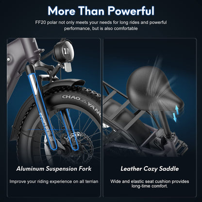 Fafrees Folding Electric Bikes for Adults, 48V 10.4AH*2 Removable Batteries Pedal Assist Ebike,140km Range, 20 * 4.0 INCHES Fat Tire MTB for Snow Beach, FF20 Polar