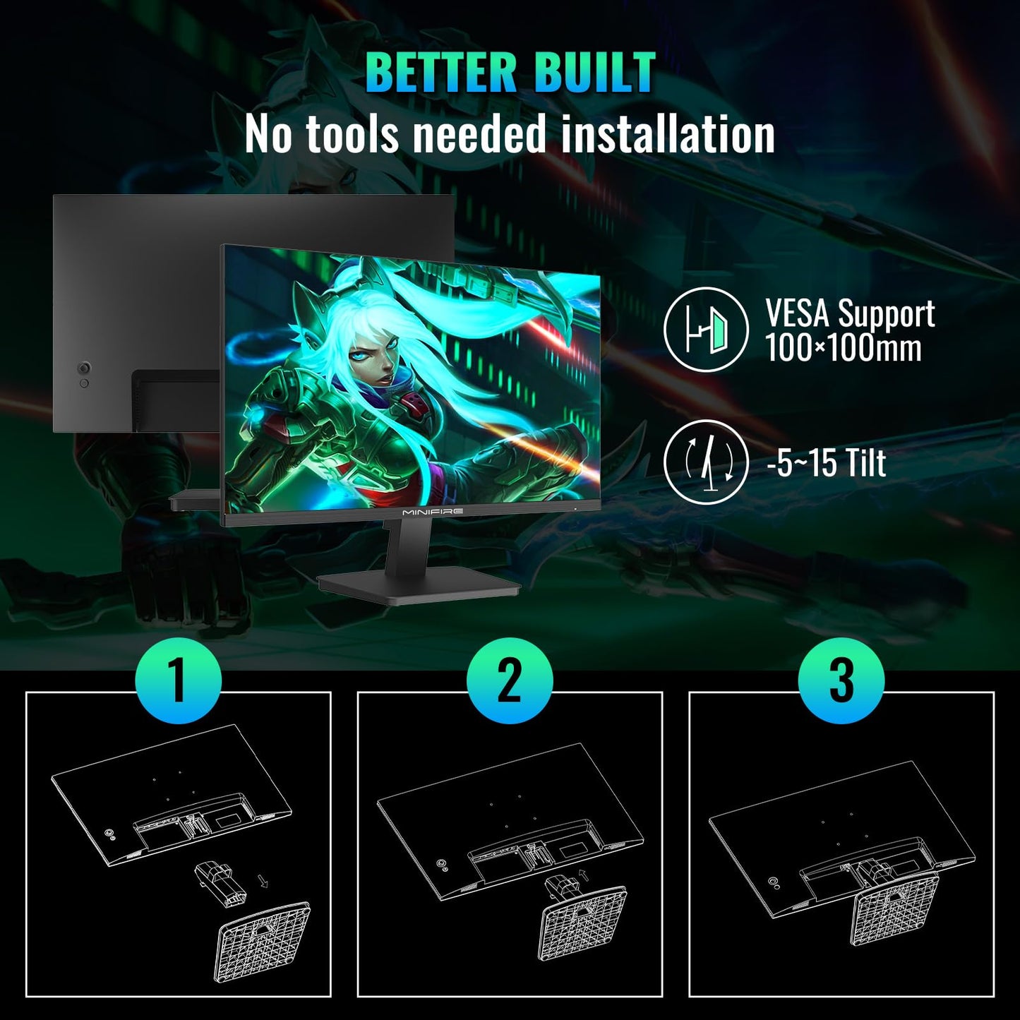 24 inch Curved Gaming Monitor 180Hz, 1ms, 130% sRGB, With Speakers, HDR, FreeSync, 300cd/m², VA, FHD 1080P, Frameless, HDMI1.4 DP1.2 Ports (MFG24C1 HDMI included)