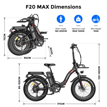 Fafrees F20 MAX Electric Bikes, 20 * 4.0inch Fatbike Fold Electric Bicycle, 48V 22.5Ah Battery Ebike, Range 80-140KM, Front Basket, Electric Mountain Bike for Adults