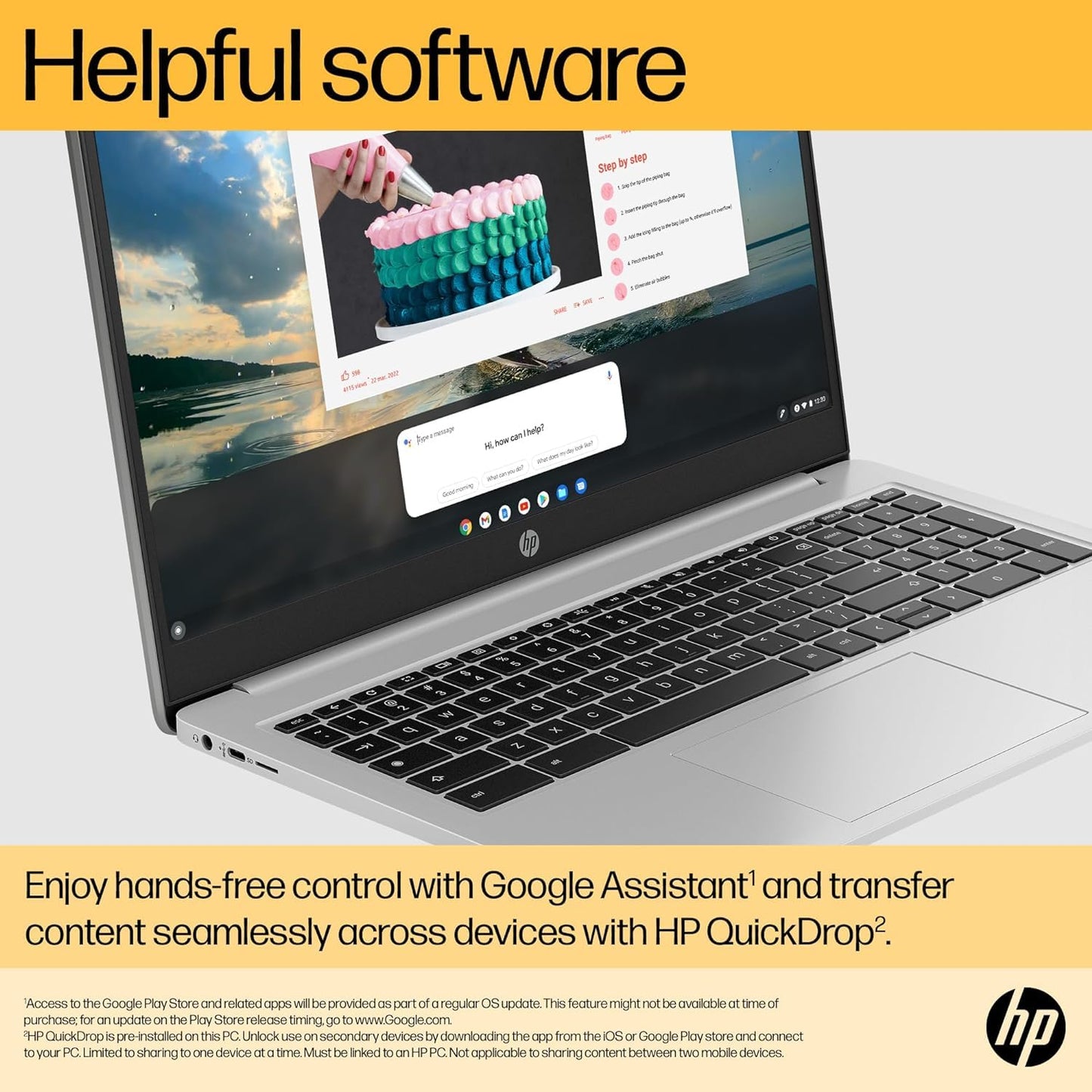 HP Chromebook 14" | Intel Processor N100 Processor| 4 GB RAM | 128 GB Flash Storage | Intel UHD Graphics | HD Display | Up to 12hrs battery | Chrome OS | Dual Speakers | Glacier Silver | 14a-nf0002sa