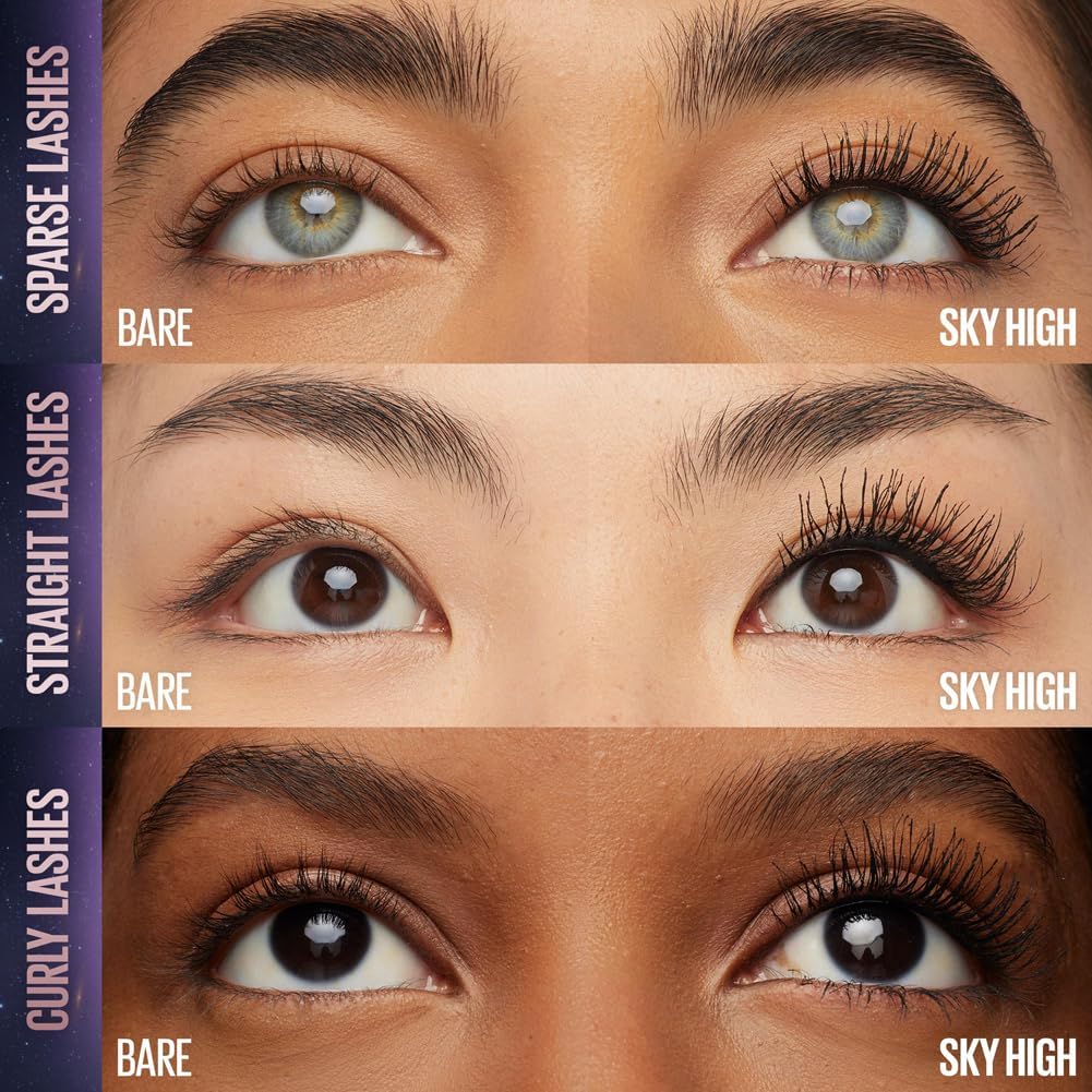 Maybelline New York Lash Sensational Sky High Mascara, Volumising & Lengthening, Washable Flake-Free Formula: Black + Plum Twilight + Space Diamond (Trio Bundle)