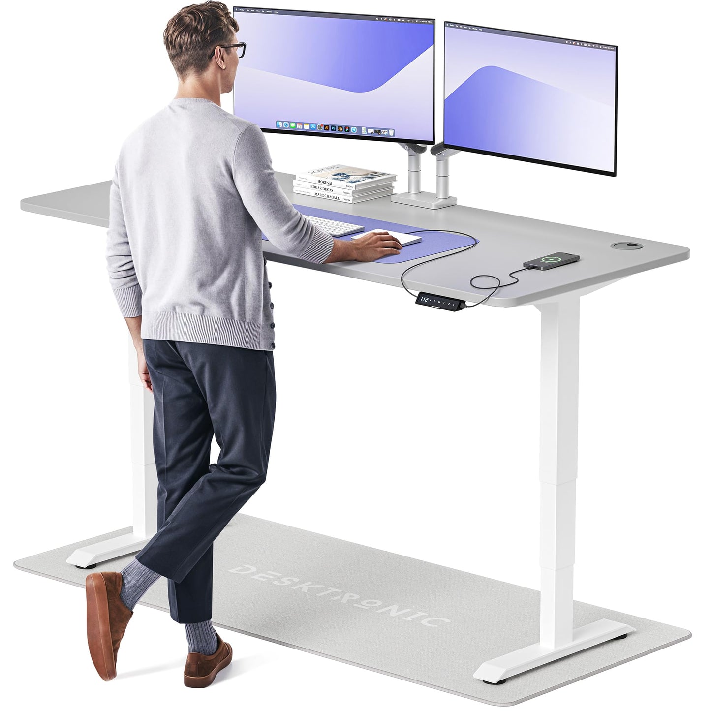 Height-Adjustable Desk 180 x 80cm - Standing Desk - Integrated USB/USB-C - 3 Memory Presets - Dual Motor Electric Touchscreen Stand Up Table - Great Gift for Smart Home Solutions