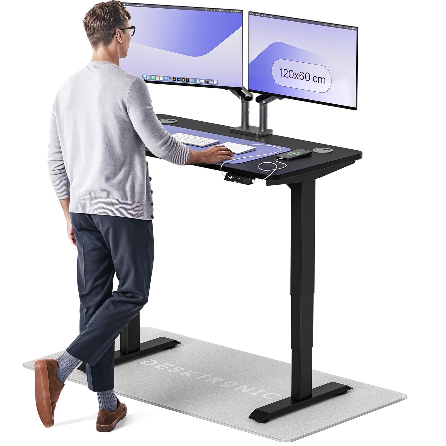Height-Adjustable Desk 180 x 80cm - Standing Desk - Integrated USB/USB-C - 3 Memory Presets - Dual Motor Electric Touchscreen Stand Up Table - Great Gift for Smart Home Solutions