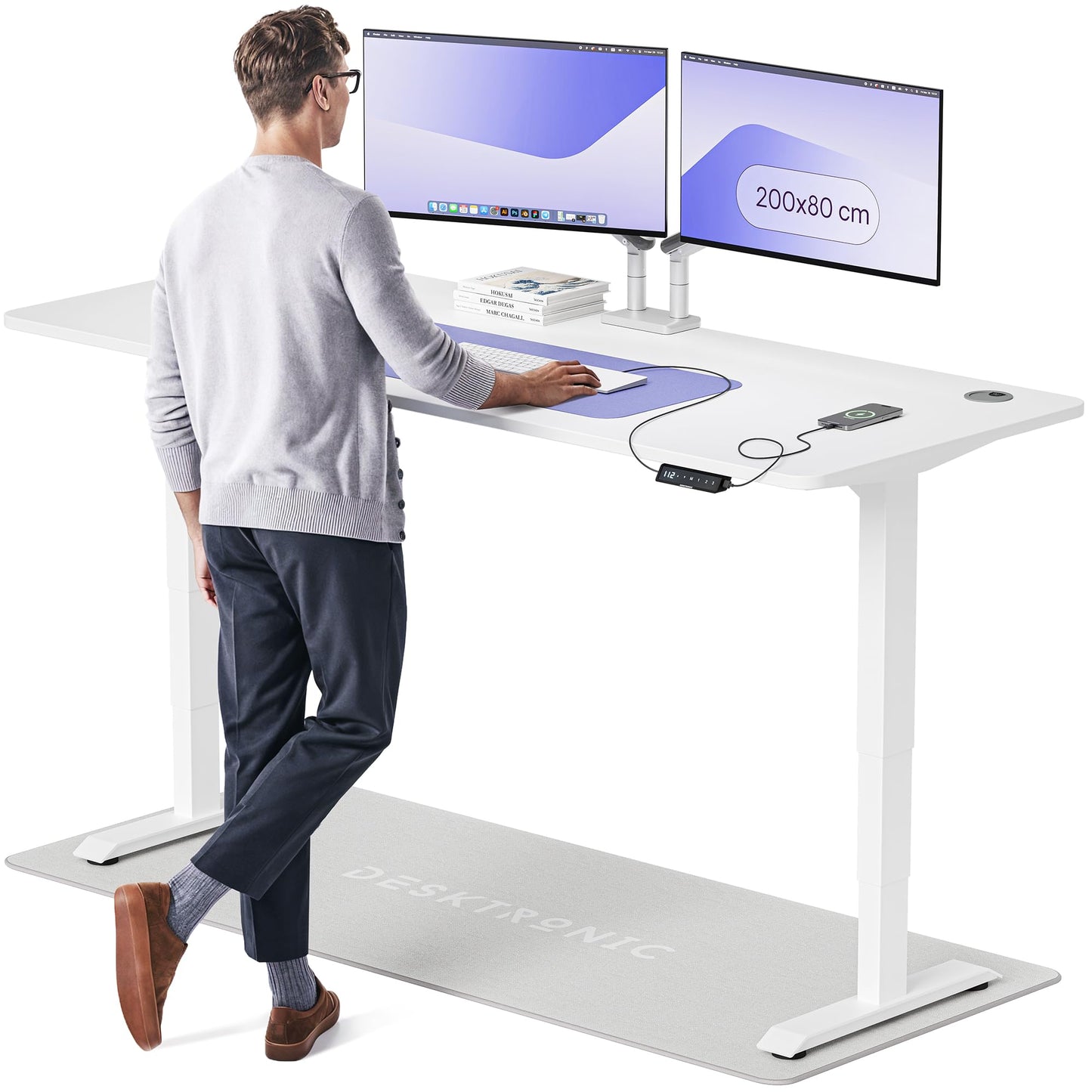 Height-Adjustable Desk 180 x 80cm - Standing Desk - Integrated USB/USB-C - 3 Memory Presets - Dual Motor Electric Touchscreen Stand Up Table - Great Gift for Smart Home Solutions