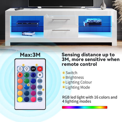 ELEGANT 1200mm LED TV Cabinet Modern White Gloss TV Stand with Ambient Lights for Living Room and Bedroom with Storage Furniture for 32 40 43 50 inch 4k TV