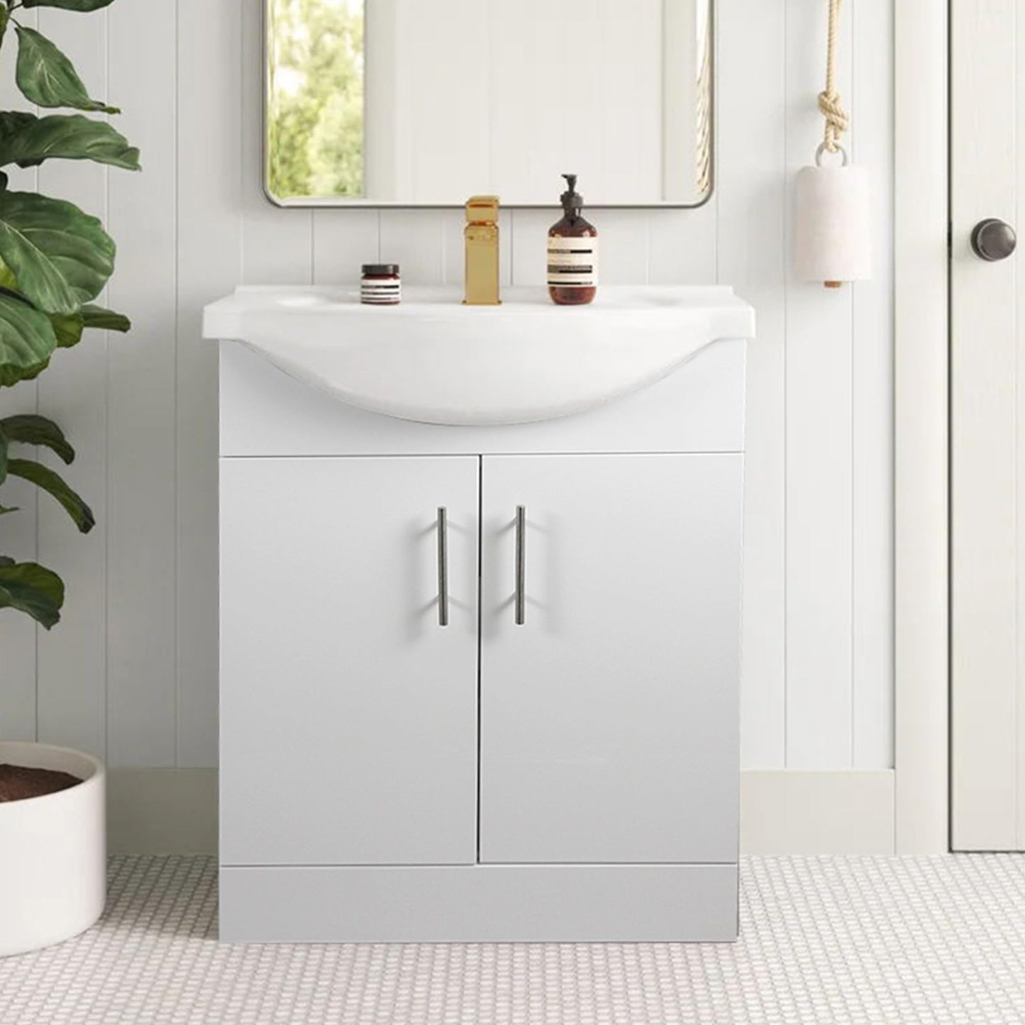 Home Treats 450 Vanity Unit Furniture, Ceramic Wash Basin Sink, Floor Standing, Soft Close Doors Bathroom Storage Cabinet - White (Vanity 45cm)