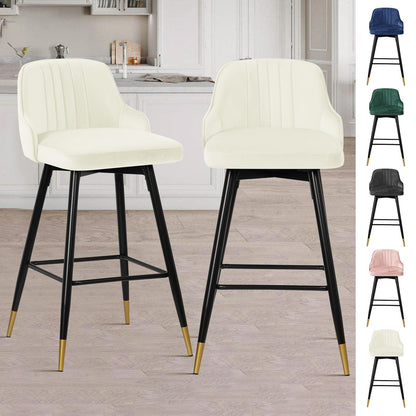 Bekrvio Upgraded Velvet Bar Stools Set of 2 – 360° Swivel Bar Chairs with Back & Footrest, Modern Kitchen Island Breakfast Stools, Support 150kg – New Version, Black