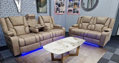 Orlando - Electric Recliners Sofa With Cupholders - 3+2 Seater Sofa Grey/LED Lights/Wireless Charging (Grey)