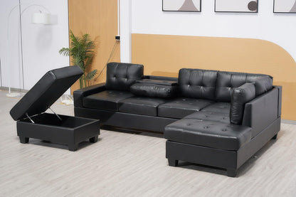 Western Grey Fabric Corner Sofa suite With Drop Down Cup Holder And Ottoman for livingrooms -Cheap sofas & couches-3020 (Grey Fabric, Right Hand Side)