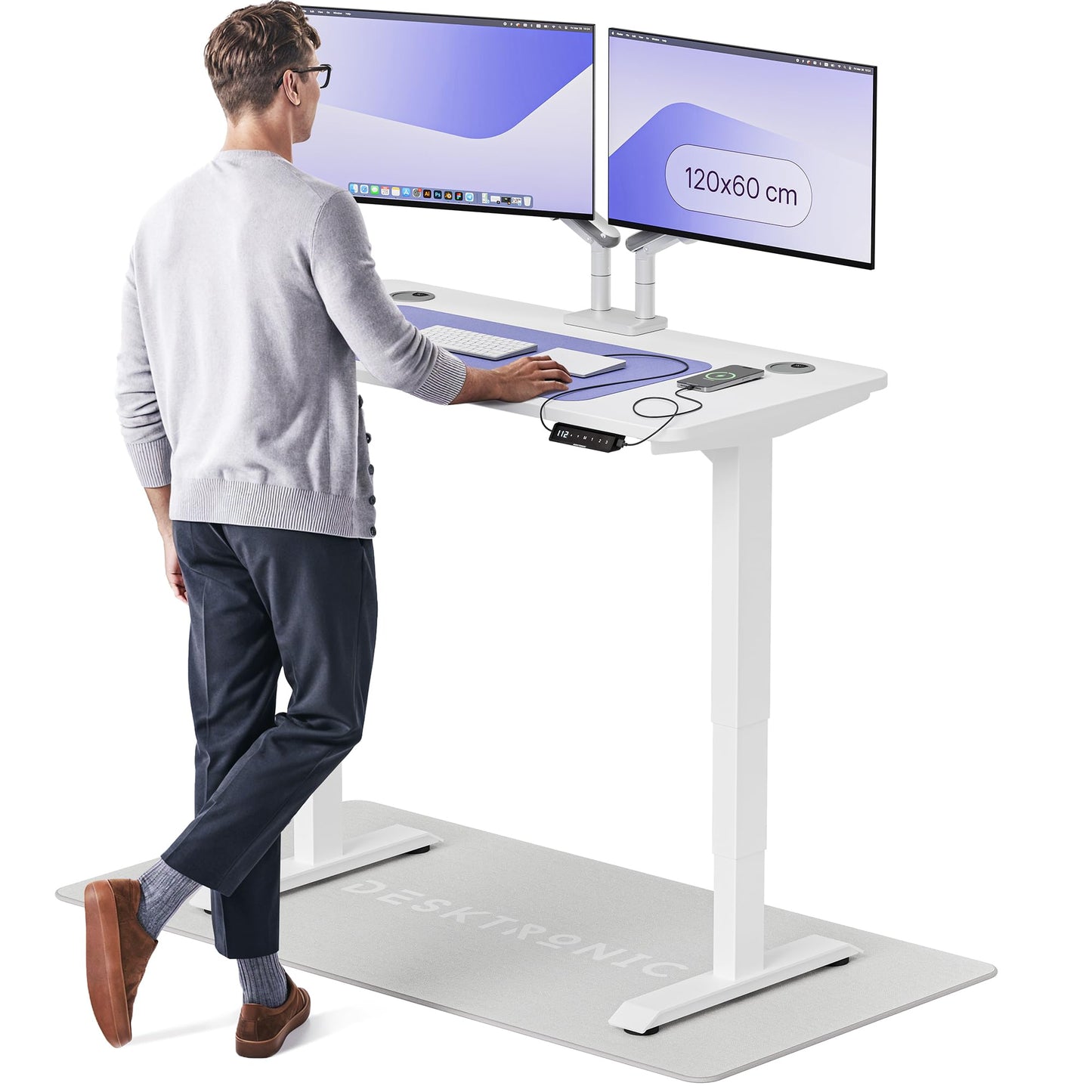 Height-Adjustable Desk 180 x 80cm - Standing Desk - Integrated USB/USB-C - 3 Memory Presets - Dual Motor Electric Touchscreen Stand Up Table - Great Gift for Smart Home Solutions