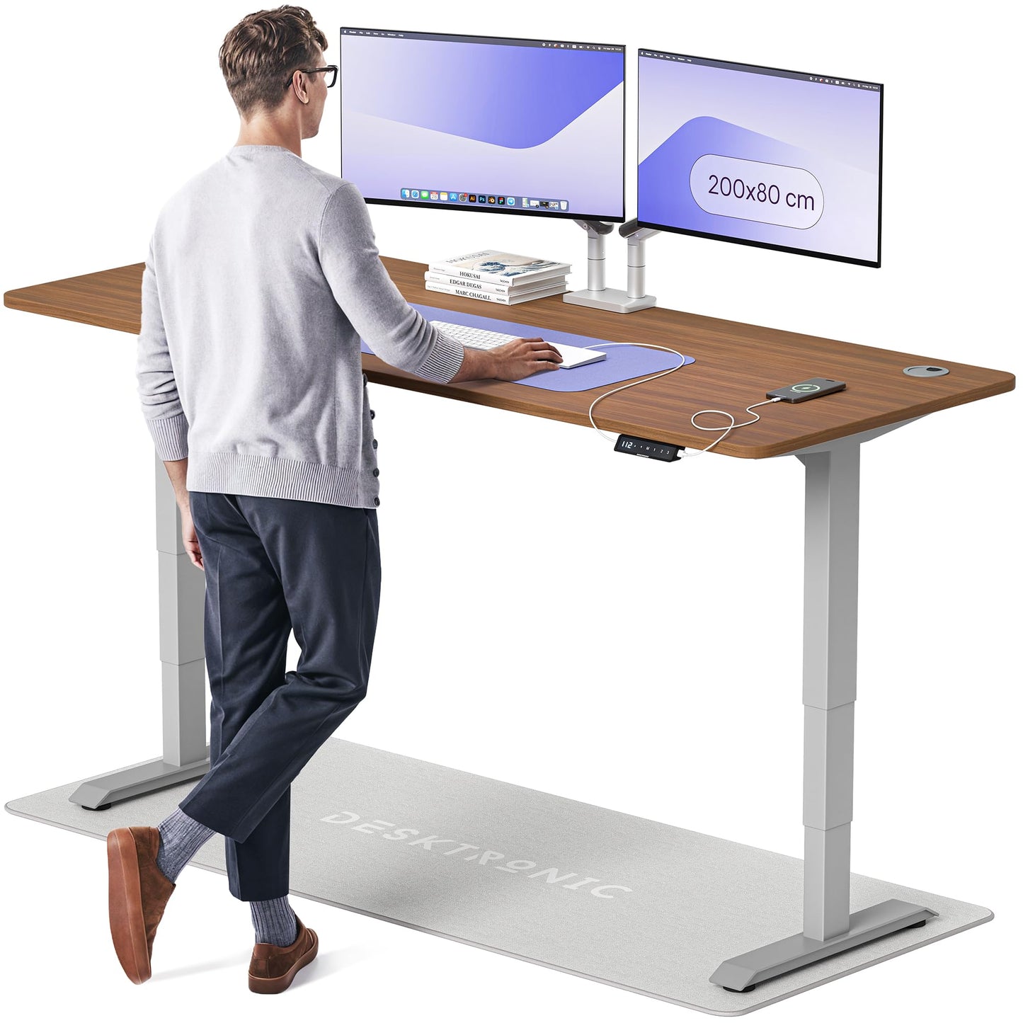 Height-Adjustable Desk 180 x 80cm - Standing Desk - Integrated USB/USB-C - 3 Memory Presets - Dual Motor Electric Touchscreen Stand Up Table - Great Gift for Smart Home Solutions