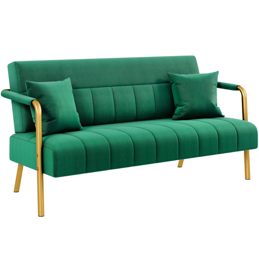 Yaheetech 2 Seater Modern Sofa Velvet Fabric Loveseat with Gold-tone Metal Arms and Legs for Bedroom, Home Office, Studio, Living Room Furniture Pink