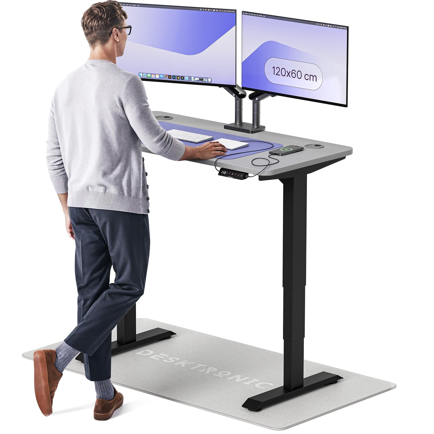 Height-Adjustable Desk 180 x 80cm - Standing Desk - Integrated USB/USB-C - 3 Memory Presets - Dual Motor Electric Touchscreen Stand Up Table - Great Gift for Smart Home Solutions