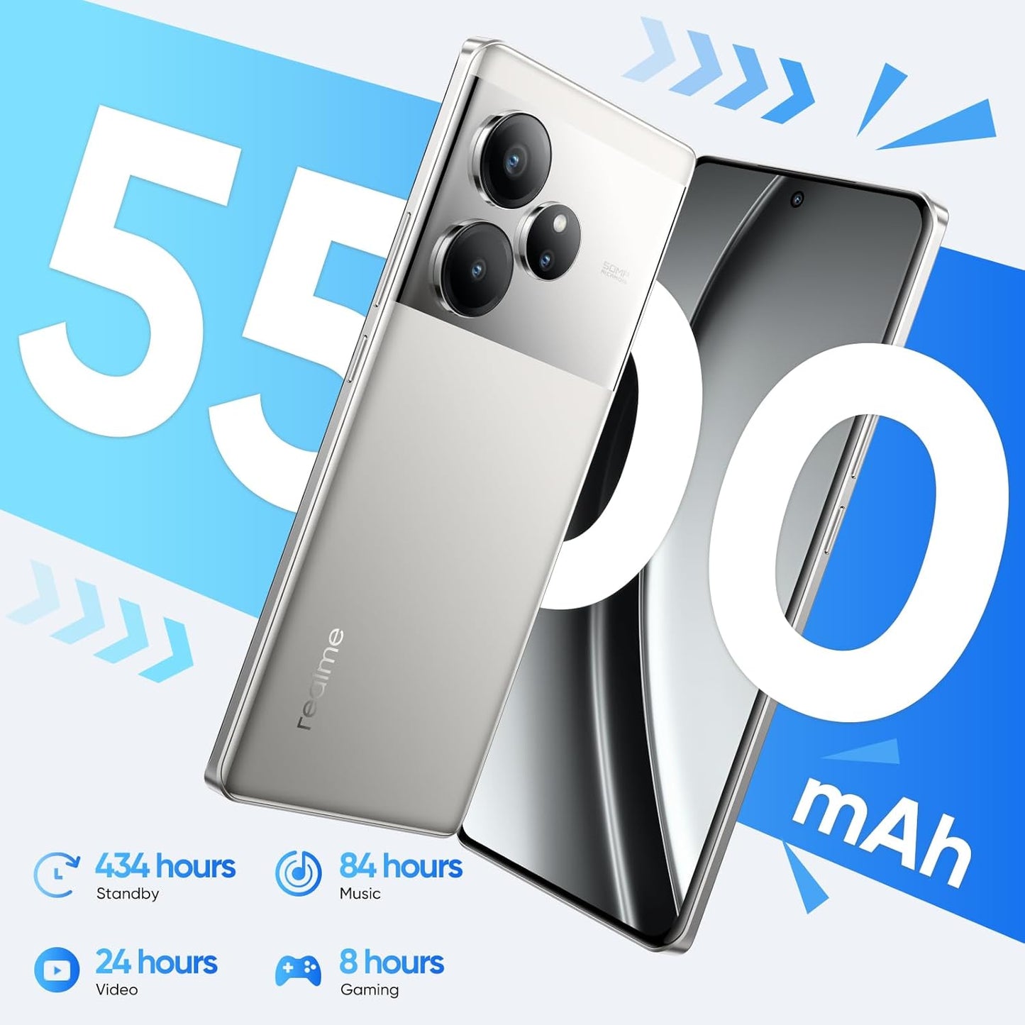 realme GT6 Smartphone, 5G Cellphone 12+256GB, Snapdragon 8s Gen 3, 6000nit Ultra Bright Display, 50MP+50MP+8MP Camera, Phone, Massive 5500mAh Battery, Fluid Silver, With Adapter