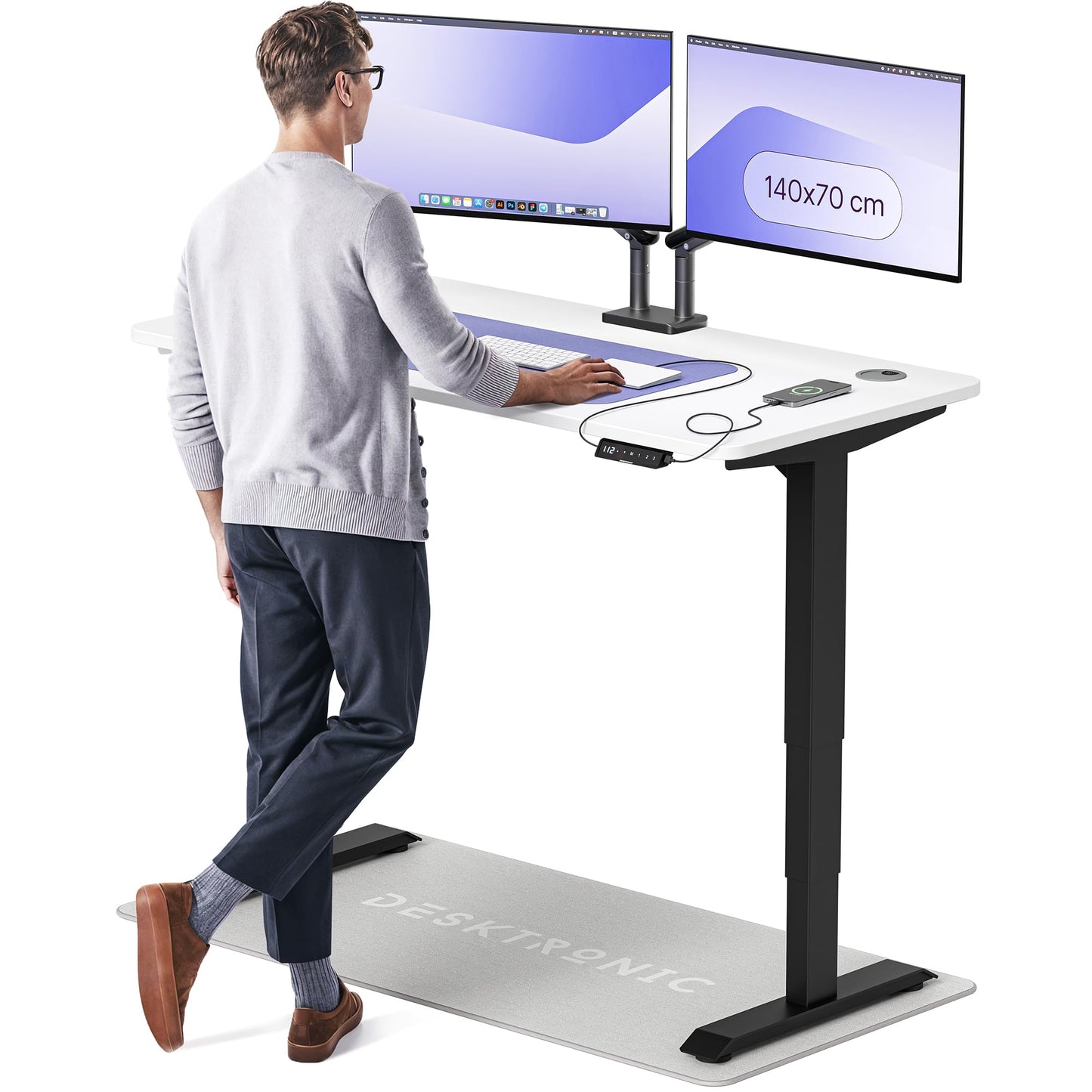 Height-Adjustable Desk 180 x 80cm - Standing Desk - Integrated USB/USB-C - 3 Memory Presets - Dual Motor Electric Touchscreen Stand Up Table - Great Gift for Smart Home Solutions