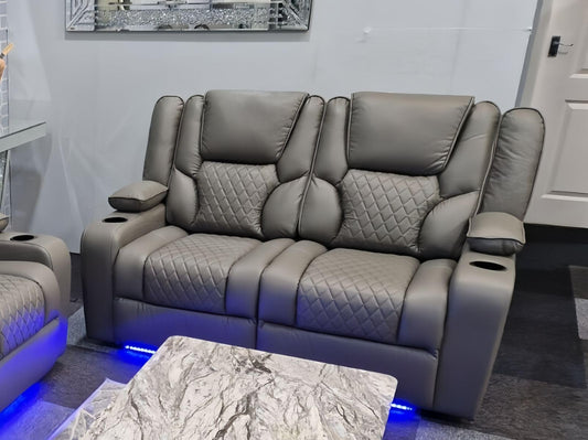 Orlando - Electric Recliners Sofa With Cupholders - 3+2 Seater Sofa Grey/LED Lights/Wireless Charging (Grey)