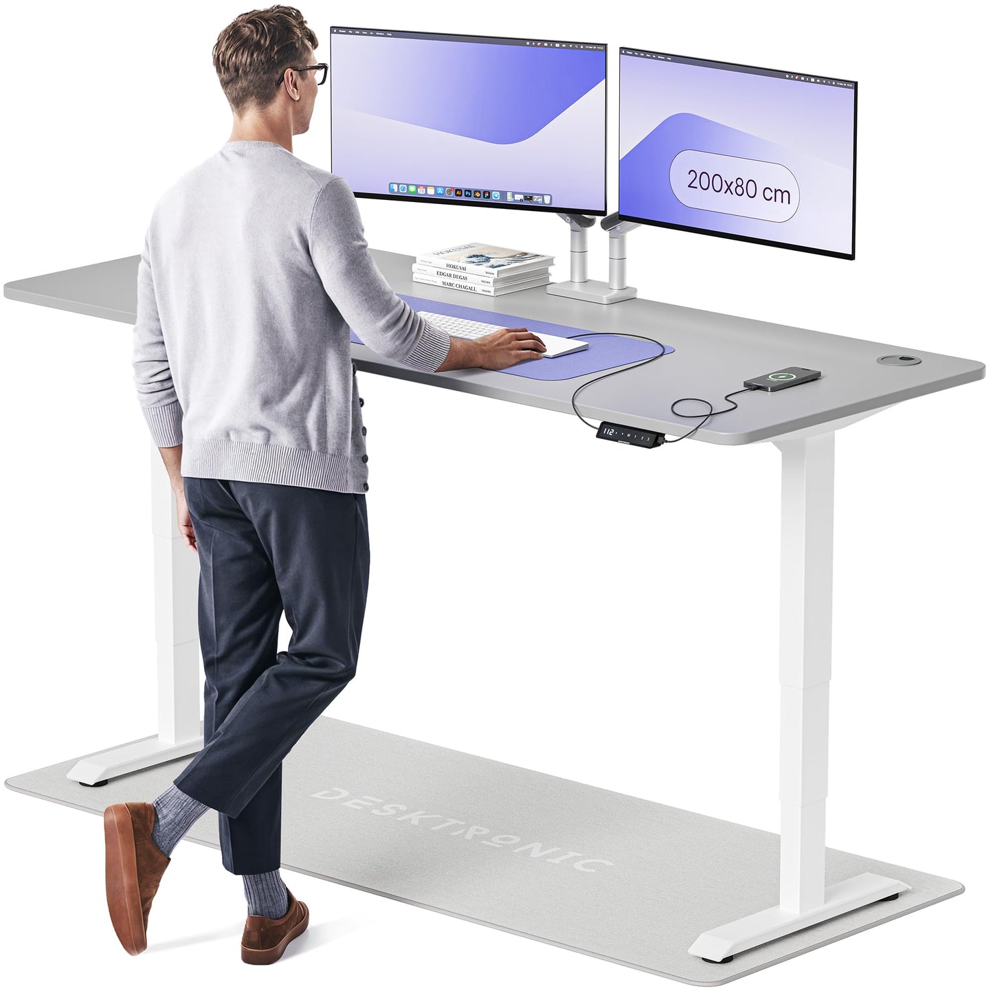 Height-Adjustable Desk 180 x 80cm - Standing Desk - Integrated USB/USB-C - 3 Memory Presets - Dual Motor Electric Touchscreen Stand Up Table - Great Gift for Smart Home Solutions