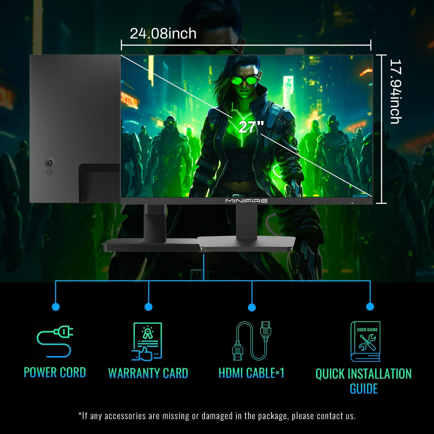 24 inch Curved Gaming Monitor 180Hz, 1ms, 130% sRGB, With Speakers, HDR, FreeSync, 300cd/m², VA, FHD 1080P, Frameless, HDMI1.4 DP1.2 Ports (MFG24C1 HDMI included)