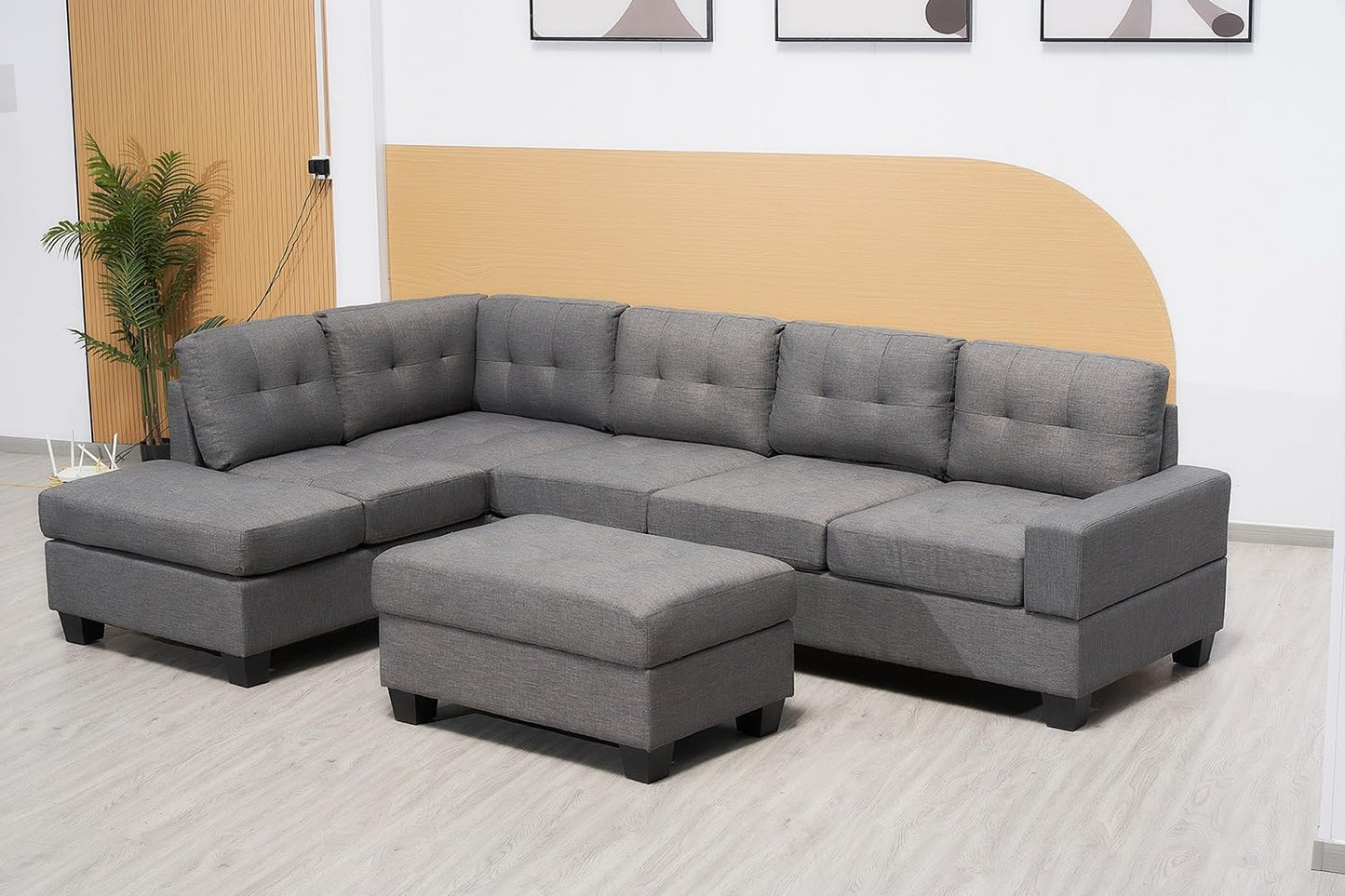 Western Grey Fabric Corner Sofa suite With Drop Down Cup Holder And Ottoman for livingrooms -Cheap sofas & couches-3020 (Grey Fabric, Right Hand Side)
